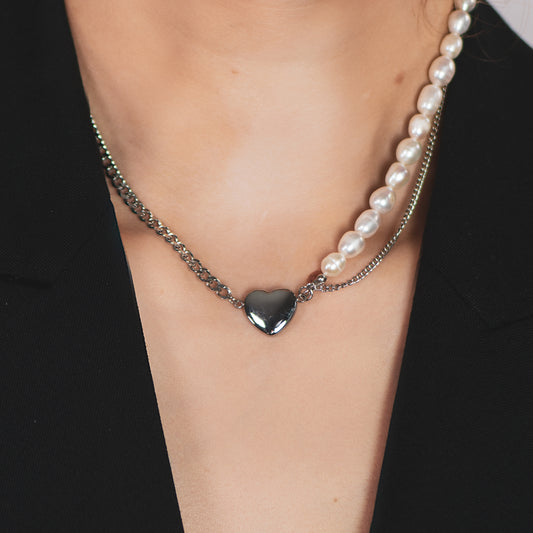 Allergivänligt halsband Pop Heart pearls and chain Halsband 